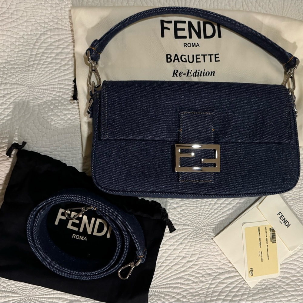Fendi 2022 Denim 25th Anniversary Re-Edition Baguette